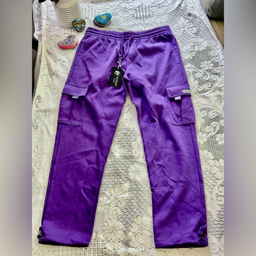 HUNGSON Purple Cargo Joggers NWT Unisex Streetwear - Size 34